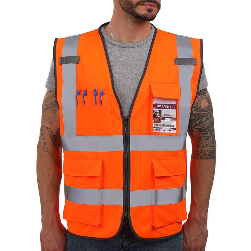 Dib Safety Reflective Vest ANSI Class 2, High Visibility Vest with Pockets and Zipper, Hi Vis Orange L - Image 1